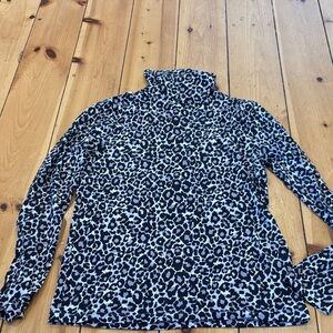 Leopard Print Turtleneck Top - Black & White